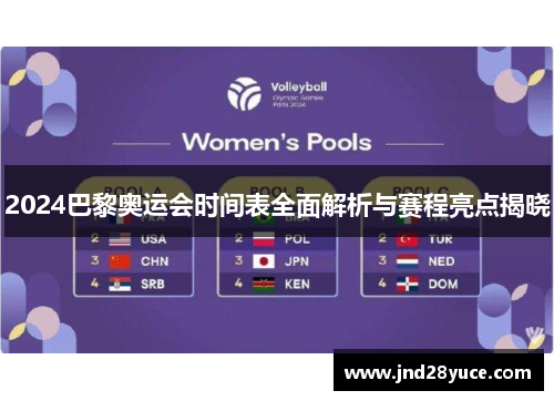 2024巴黎奥运会时间表全面解析与赛程亮点揭晓